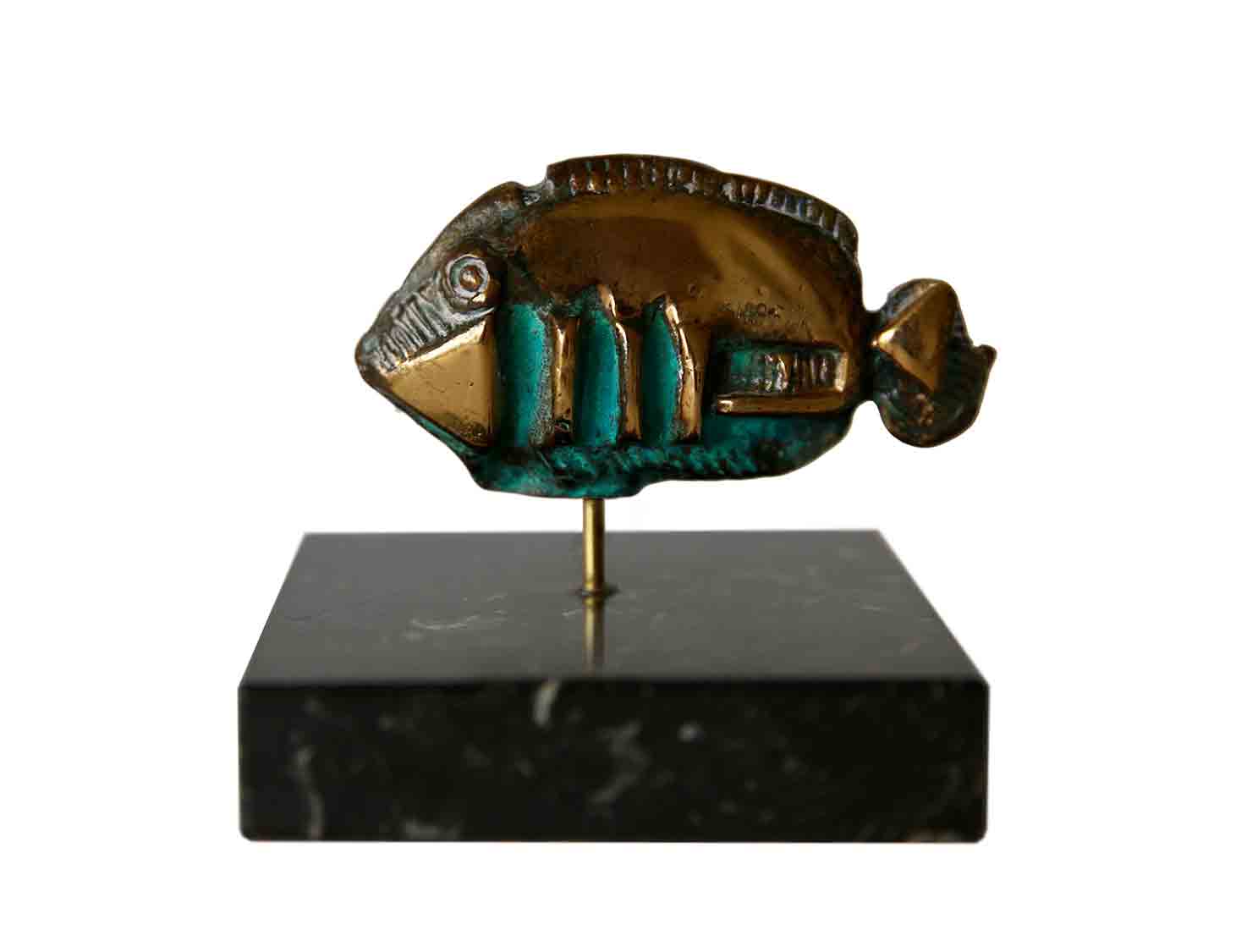 Rare Small Gilt Bronze and Verdigris Fish Sculpture 1970