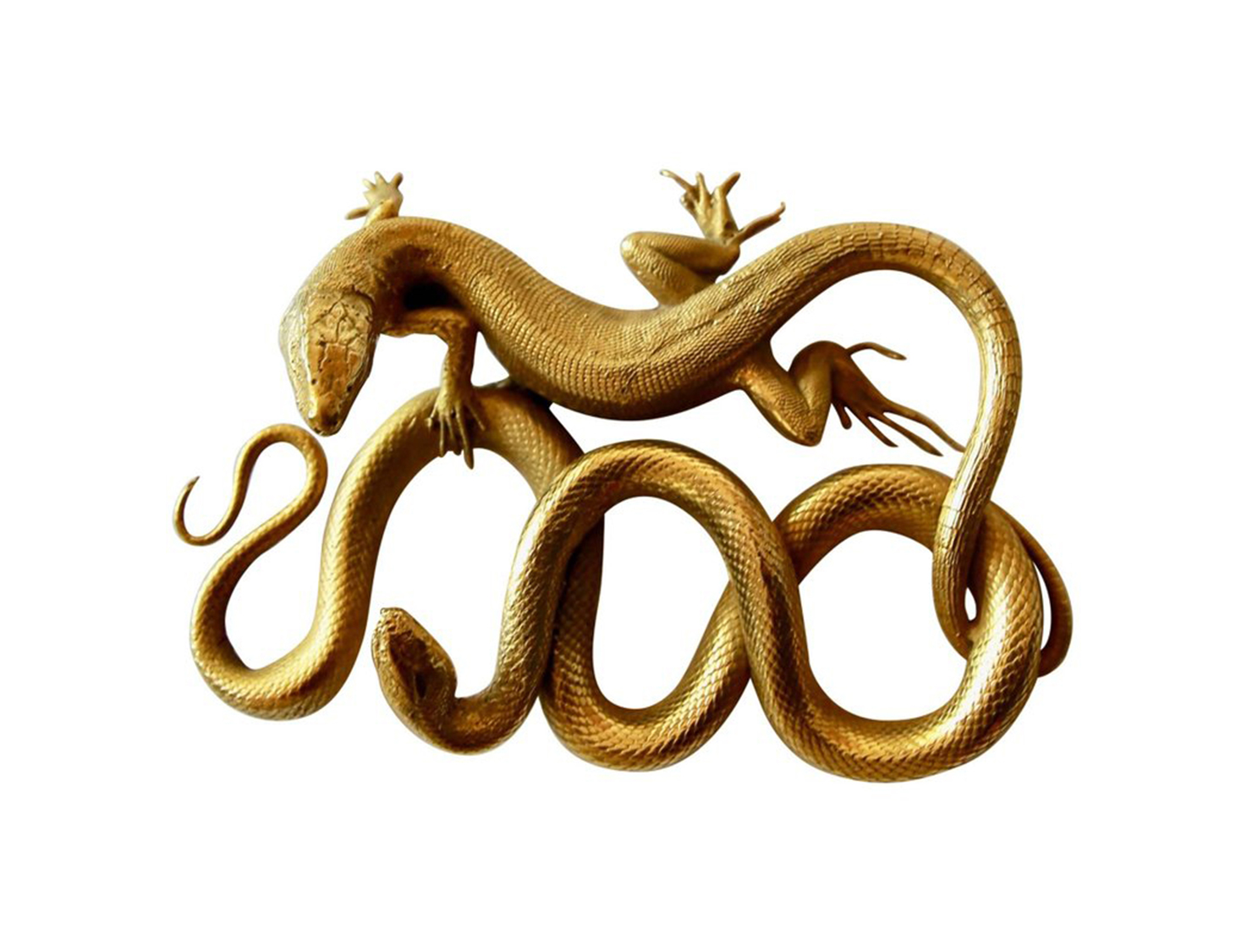 Rare-19th-Century-Empire-Snake-and-Lizard-Golden-Bronze
